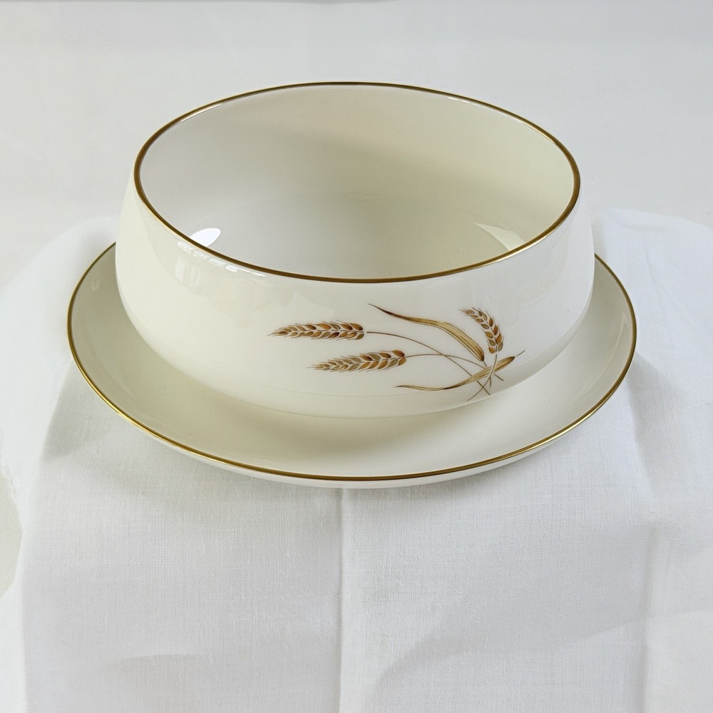 Noritake Harveston Gravy Boat Ivory w/ Gold Trim 7524 Wheat 8" Mint Mid Century